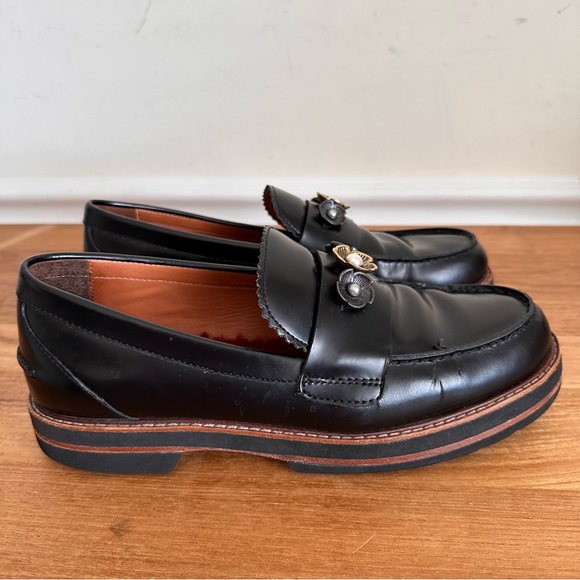 Coach Lenox Platform Loafer Women Size 10 Black Leather Embellished G1218 - Picture 3 of 14